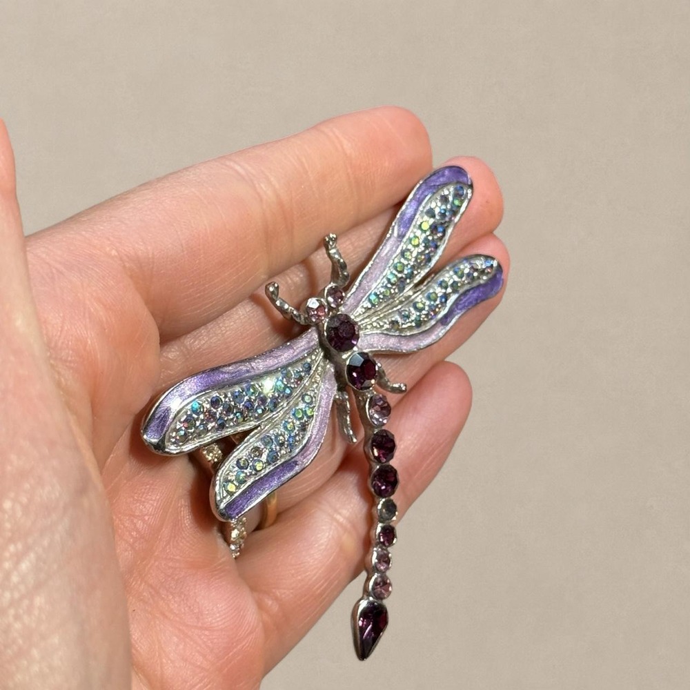 Purple Rhinestone Dragonfly Brooch Pin - Picture 2 of 4